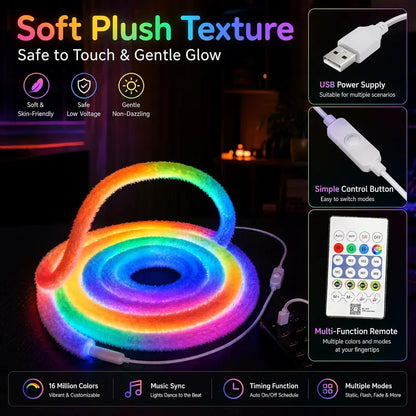 ⏳Limited-time 50% off💥 Faux Fur Neon Light Strip – 360° All-round Glow ✨