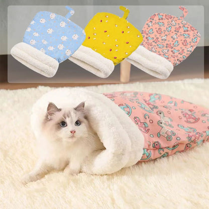 📢📢50% OFF !! ⏰ Plush Cave-Style Pet Sleeping Bag — Semi-Enclosed & Cozy 🐱
