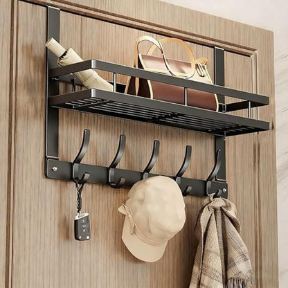🚪 LIMITED-TIME 50% OFF! 🧺 Over The Door Hooks with Storage Basket – Heavy-Duty Carbon Steel 50 lbs Capacity, Tool-Free Damage-Free Installation & Detachable Modular Wire Basket – Ultra-Slim Fits Doors Up to 1.8" for Coats Bags & Toiletries 🧥