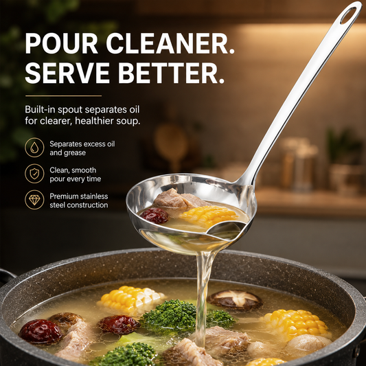 📢📢50% OFF !! ⏰Oil Separator Spoon.Filters fat, stainless steel & heat-resistant. Healthier meals – grab yours! ✅