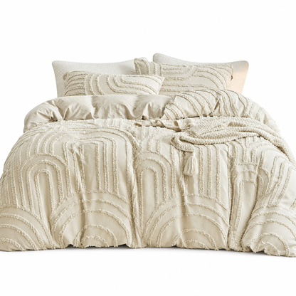 Tufted Clipped Flower Duvet Cover Bedding Set with Wide Stripe Rainbow Design