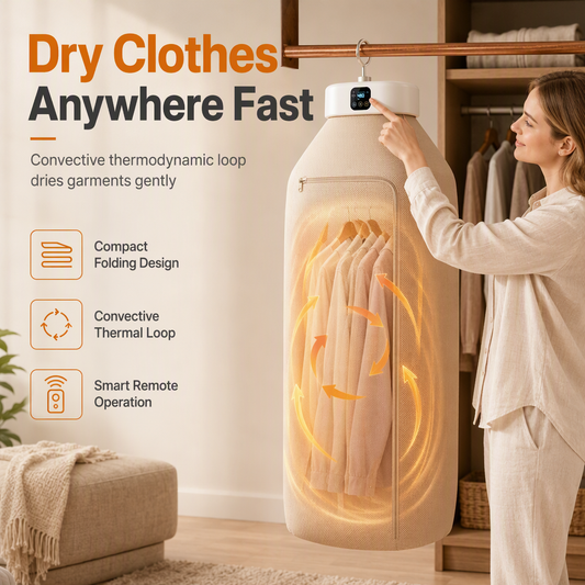 ♨ PROMO -50% ✨ Portable Foldable Clothes Dryer — Remote Control & 3D Warm Air 🧺