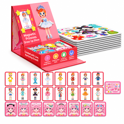 ⏳Time-Limited Special⏰29-Piece Magnetic Princess Dress-Up Set for Girls Ages 3–6 – 3-in-1 3D Outfit & Scene Matching Toy