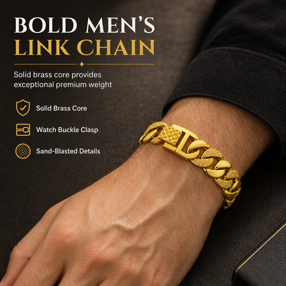 🔥📢⌚ Men's Vietnamese Sand-Gold Style Bracelet – Matte Sandblasted Finish & Watch Clasp💎